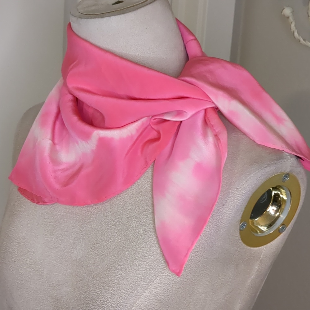 Vintage Cosmos Hot Pink Silk Scarf Tie Dye Bright Colorful Whimsical